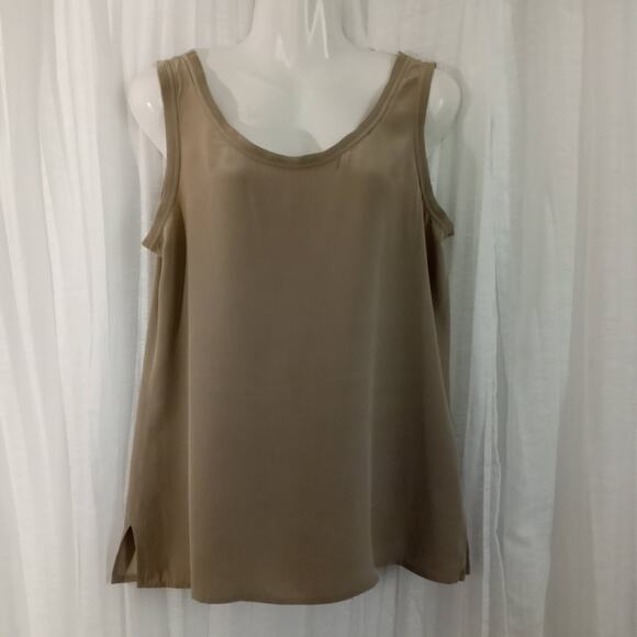 Dana B & Karen 100% Silk Tank Top SZ 8 M Tan Beige Sleeveless Layering Shell - Picture 1 of 6